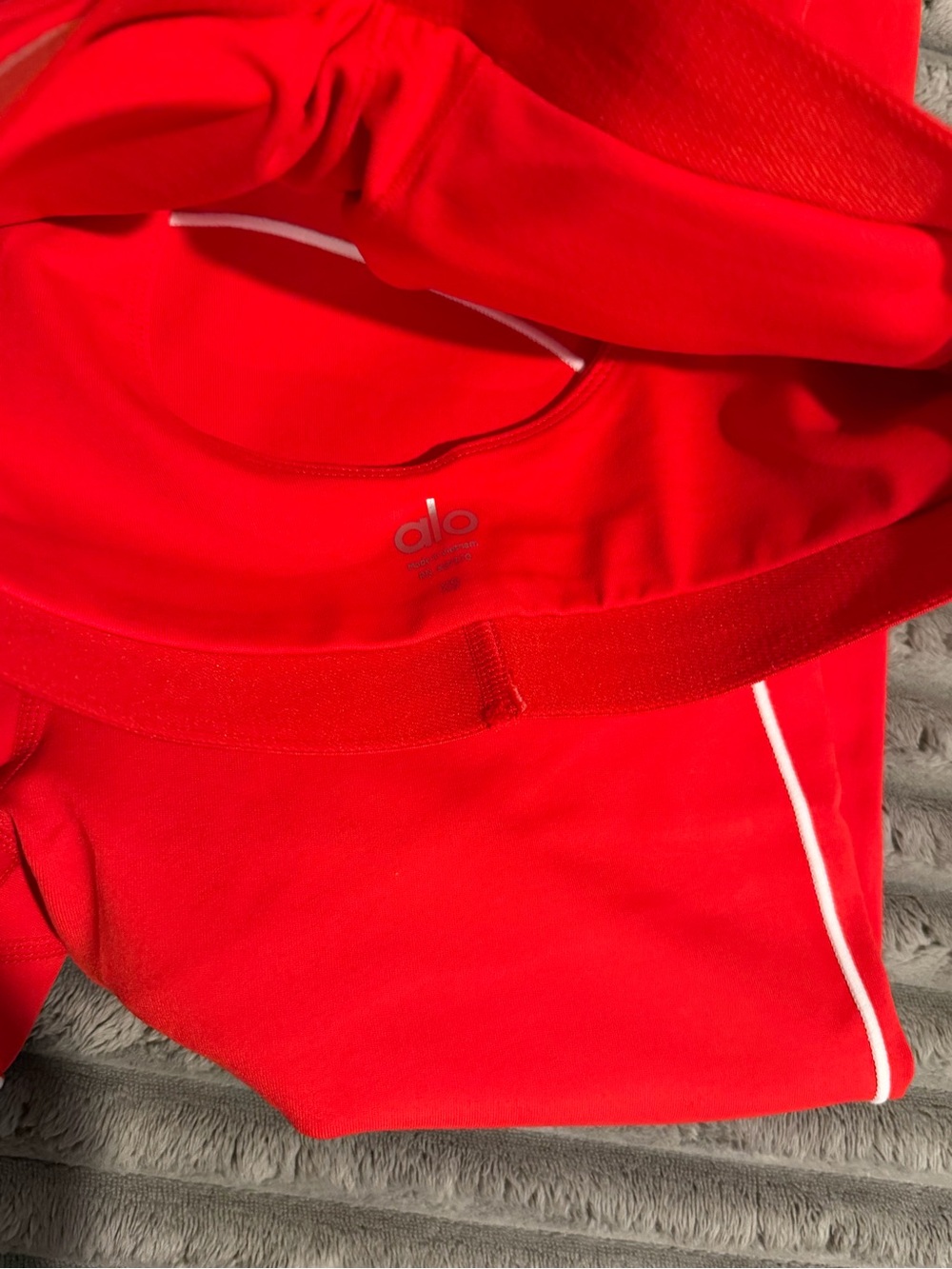 ALO Yoga Red Sports Bra with White Piping Accents - Picture 5 of 6